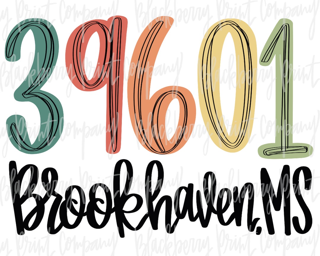 Zip Code City State Brookhaven MS PNG Hand Lettered Etsy