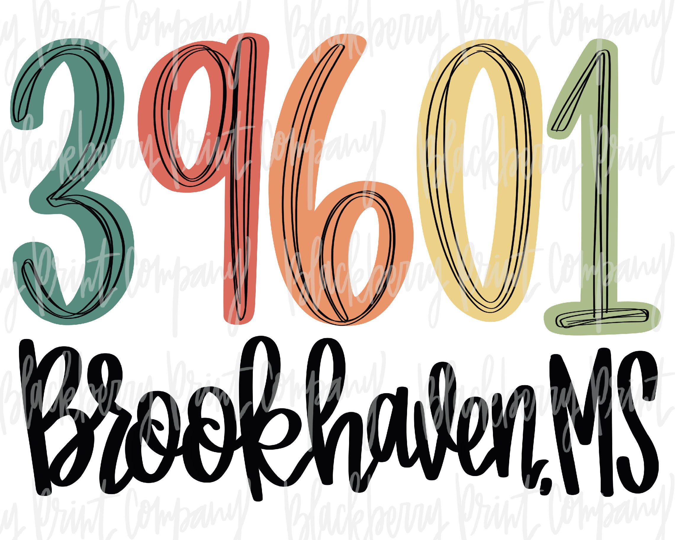 Zip Code City State Brookhaven MS PNG Hand Lettered Etsy