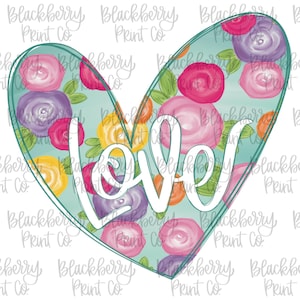 Floral Love Heart PNG Digital Download Hand Drawn Valentine&#39;s Design