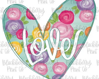 Descarga digital PNG de corazón de amor floral dibujado a mano Diseño de San Valentín