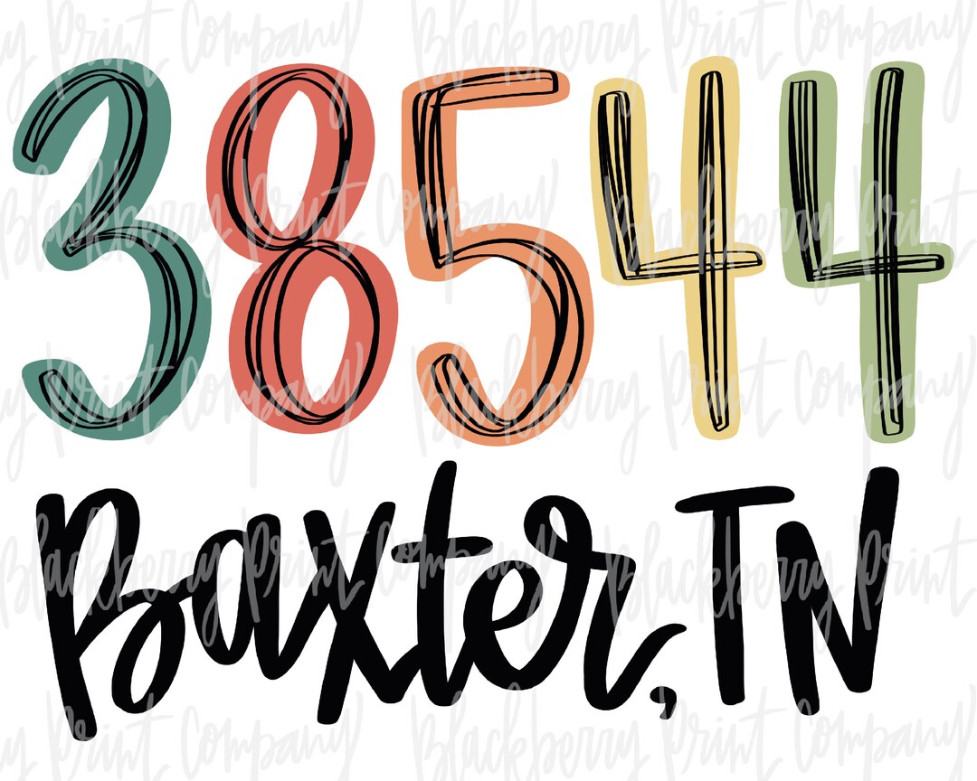 38544 Baxter TN PNG Hand Lettered Zip Code Sublimation Digital Etsy