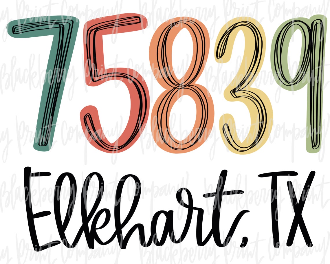 75839 Elkhart TX PNG Zip Code Sublimation Printable Etsy