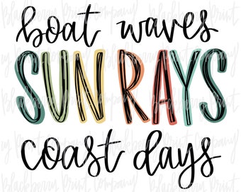 Olas de barco Rayos de sol Días de costa Png Sublimación Descargar diseño