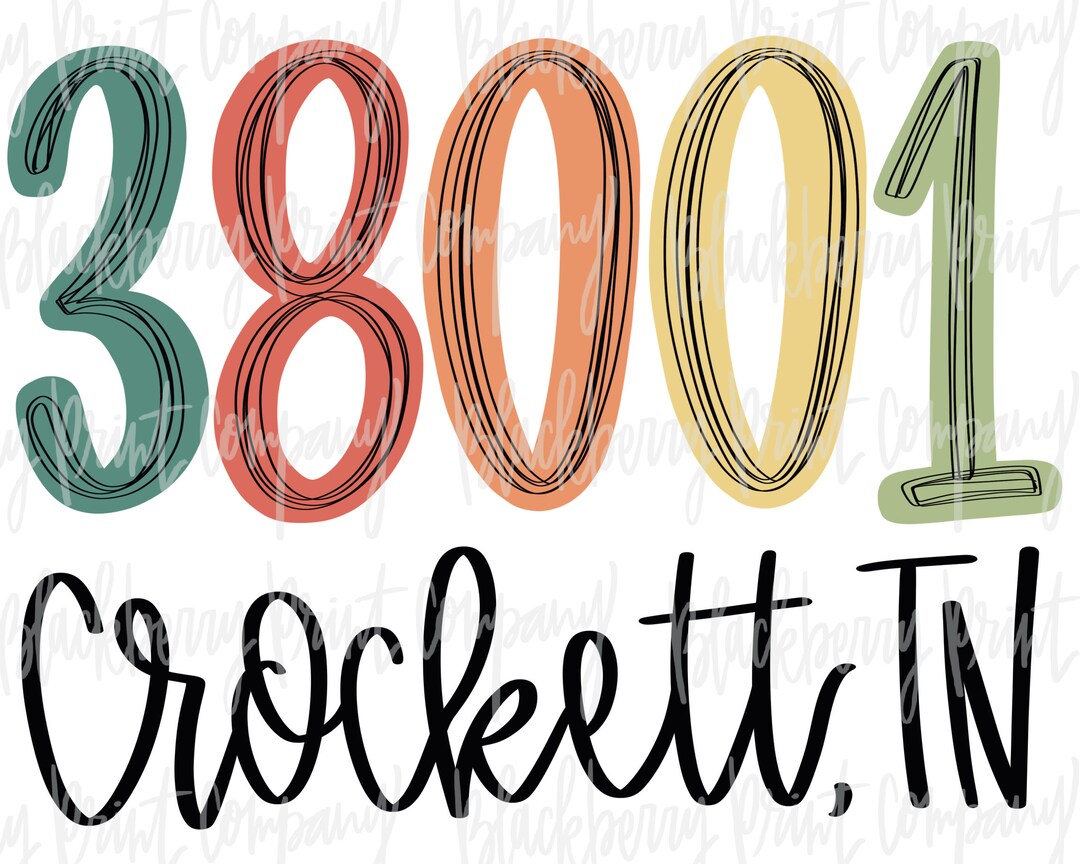 38001 Crockett TN PNG Zip Code Sublimation Printable Etsy