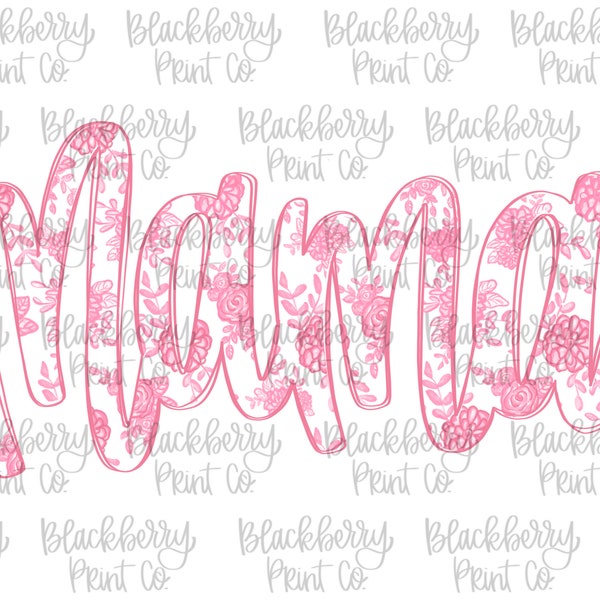 Mama Pink Willow Floral Filled PNG Digital Download Hand Drawn Sublimation DTF