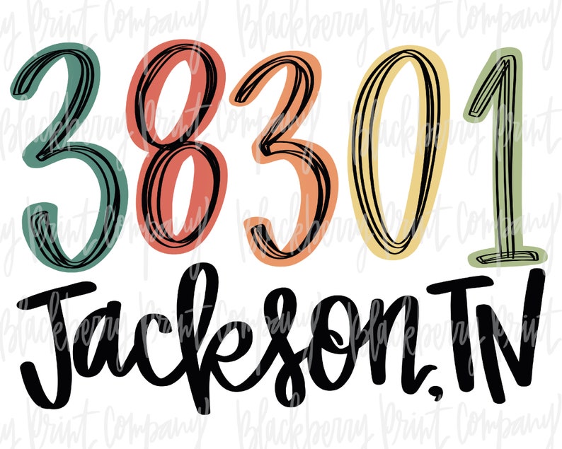 38301 Jackson TN PNG Zip Code Sublimation Printable Etsy