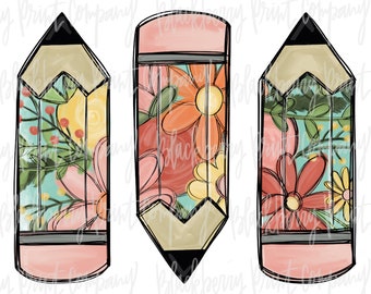 Floral Pencil Trio PNG Sublimation Printable