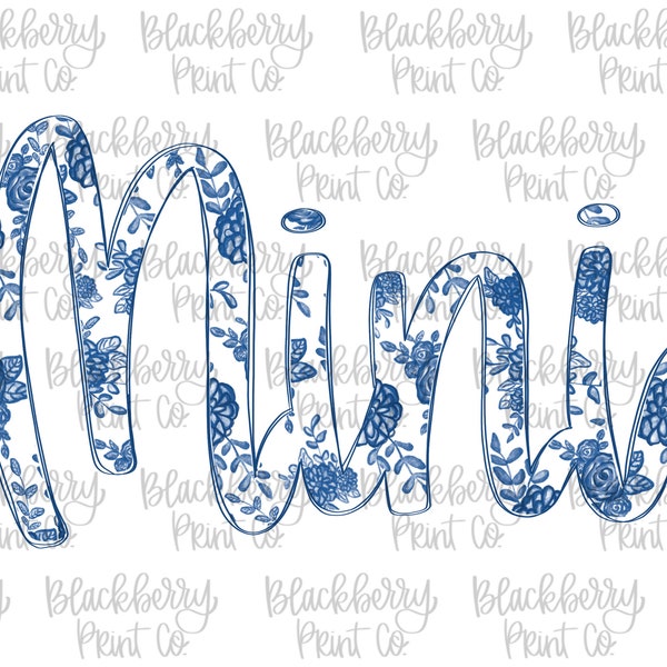 Mini Blue Willow Filled PNG Digital Download Hand Drawn Sublimation DTF