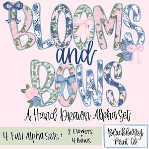 Blooms and Bows Floral Alphabet PNG | Coquette Monogram Letters (Digital Download)