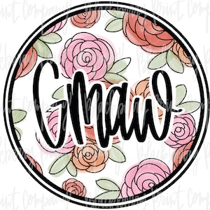 Gmaw Floral Circle PNG Handbeschriftet Aquarell Sublimation Digitaler Download