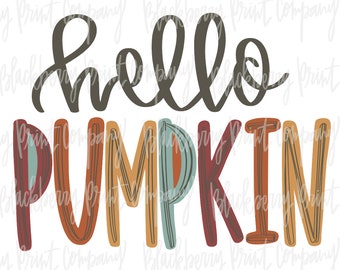 Hello Kürbis Bunt PNG Handbeschriftet Sublimation Digital Download