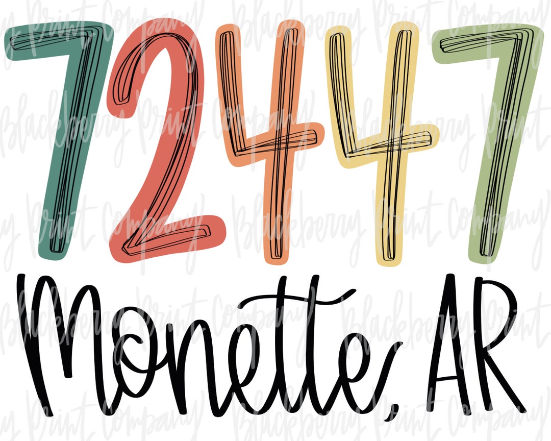 72447 AR Zip Code City State PNG Hand Lettered Sublimation