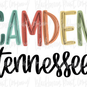 Camden TN City State PNG Sublimatie Hand Lettered Digitale Download