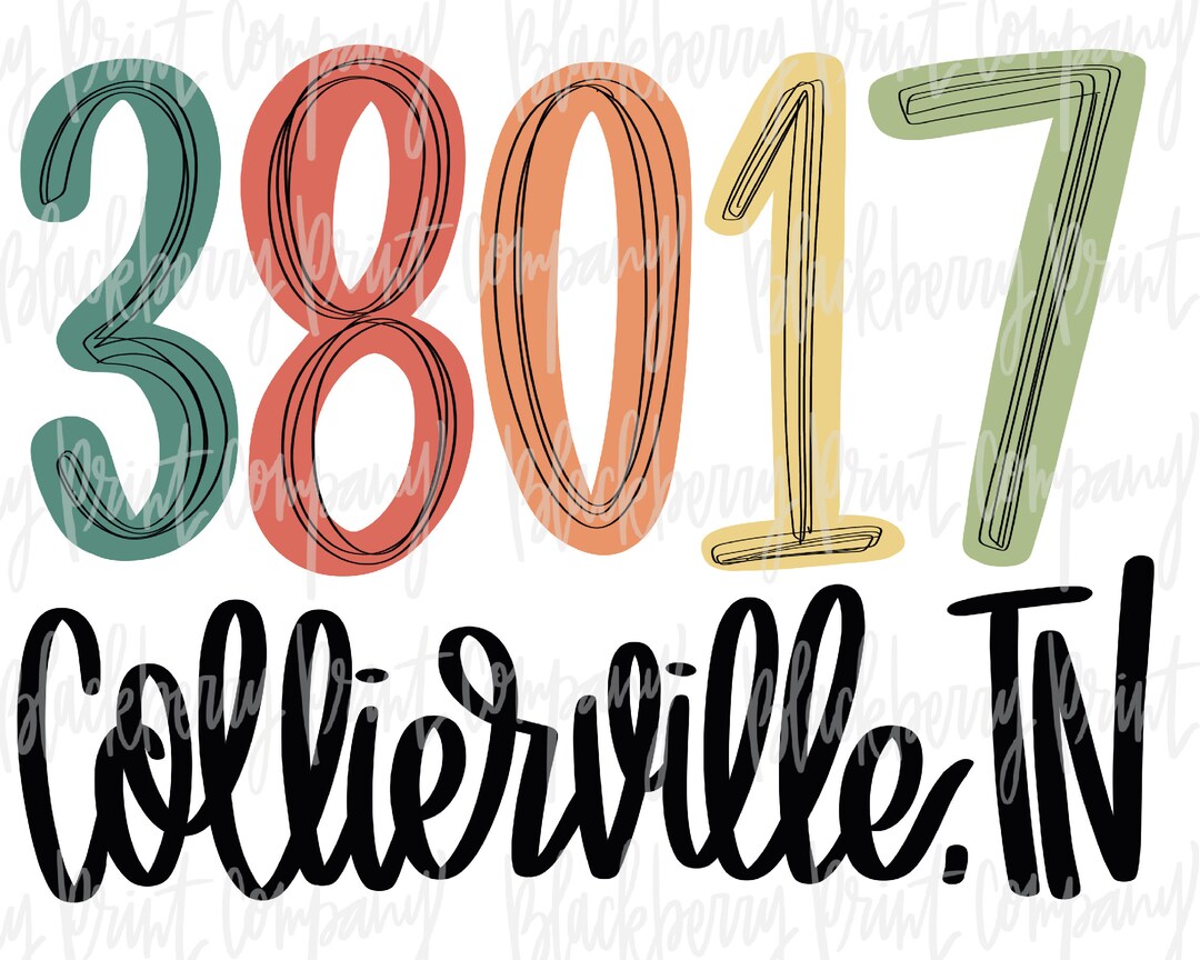 38017 Collierville TN PNG Zip Code Sublimation Printable Etsy