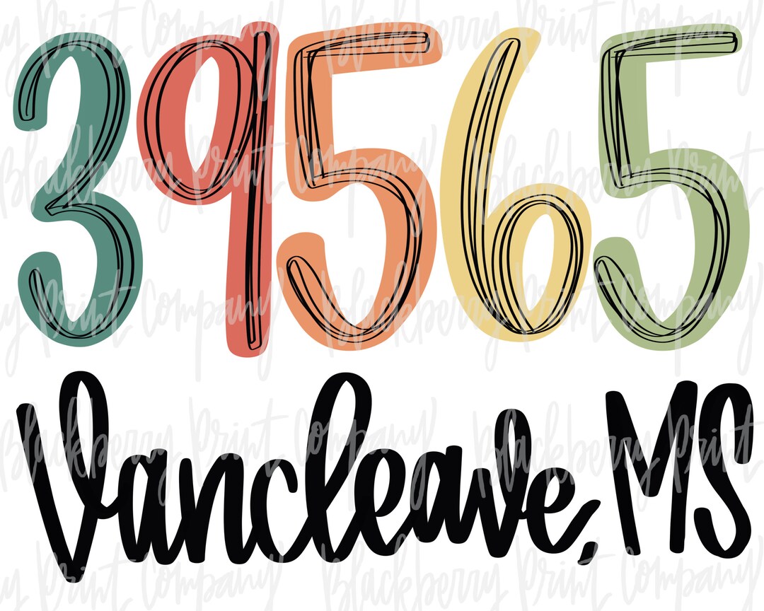 39565 Vancleave MS PNG Zip Code Sublimation Printable Etsy