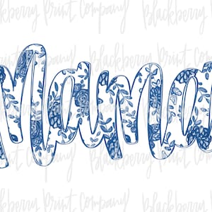 Mama Blue Willow Filled PNG Digitale Download Handgetekende Sublimatie DTF