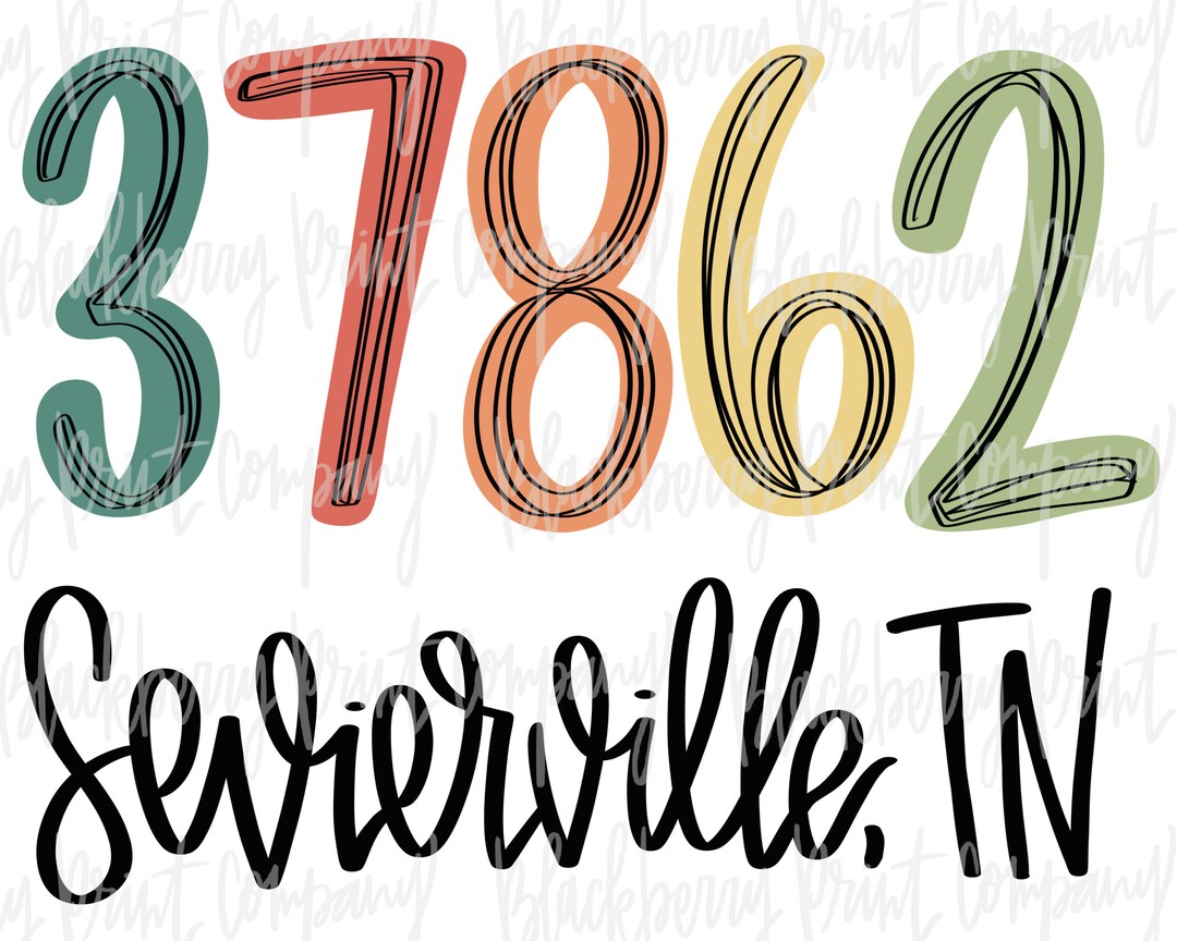 37862 Sevierville TN Zip Code PNG Hand Lettered Sublimation Digital