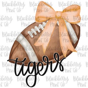 Football with Bow PNG Tiger Football PNG DTF Sublimation Hand Drawn Hand Lettered Digital Download School Mascot