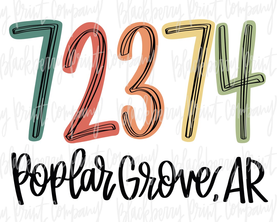 72374 Poplar Grove AR Zip Code City State PNG Hand Lettered Etsy