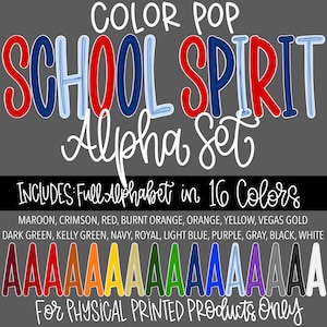 School Spirit Color Pop Alpha Set, Alphabet PNG, Hand Drawn Letters, Digital Download Alphabet, Sublimation, DTF, Mascot Alphabet, BTS