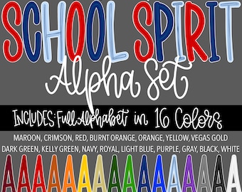 School Spirit Color Pop Alpha Set, Alphabet PNG, Hand Drawn Letters, Digital Download Alphabet, Sublimation, DTF, Mascot Alphabet, BTS