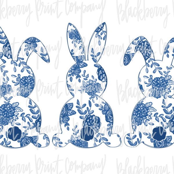 Bunny Trio Chinoiserie Bunnies Digital Download PNG Easter Design