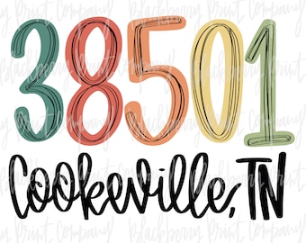 38501 Cookeville MS PNG Zip Code Sublimation Printable