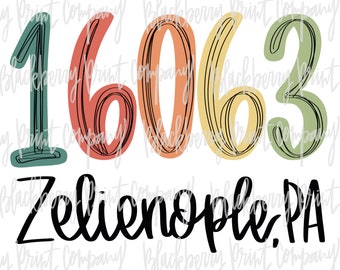 16063 Zelienople PA PNG Zip Code Sublimation druckbar