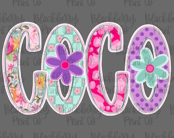 Coco Wild Flower PNG Digital Download Hand Drawn Sublimation DTF