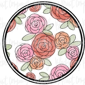 Acquerello floreale Cerchio Sublimazione PNG Digital Download Disegnato a mano