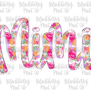 Mimi rosa Blumen gefüllt PNG Digital Download Hand gezeichnete Sublimation DTF