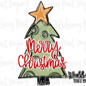 Merry Christmas Tree PNG Hand Lettered Sublimation Digital Download