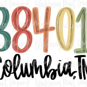 Postcode City State Columbia TN PNG Sublimation Afdrukbaar