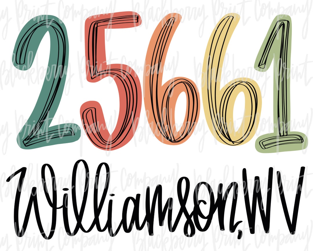 25661 Williamson WV Zip Code PNG Hand Lettered Sublimation Digital