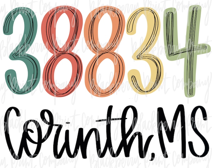 38834 Corinth MS PNG Zip Code Sublimation Printable - Etsy