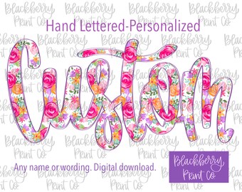 Custom Personalized Floral Chinoiserie Filled PNG Digital Download Hand Drawn Sublimation DTF