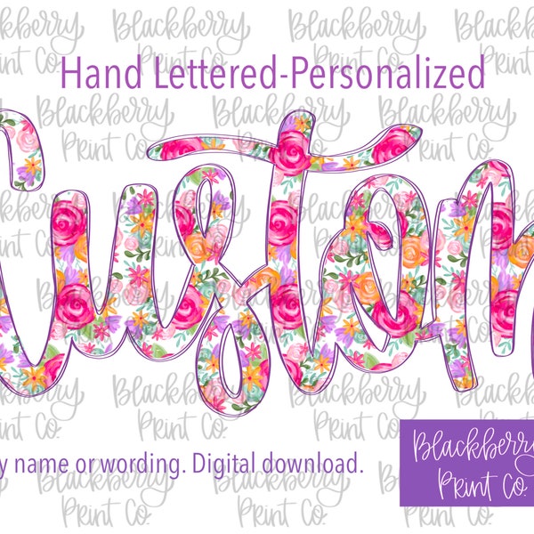 Custom Personalized Floral Chinoiserie Filled PNG Digital Download Hand Drawn Sublimation DTF