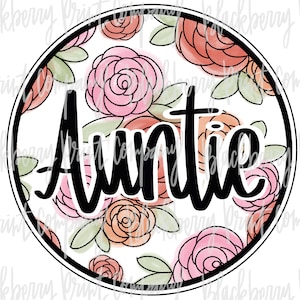 Auntie Floral Aquarelle Sublimation PNG Digital Télécharger Dessiné à la main