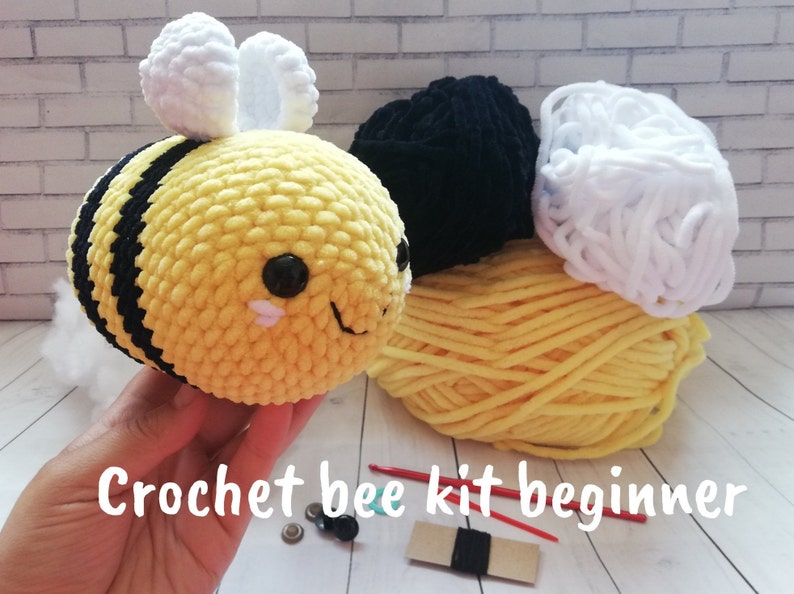 Crochet bee DIY kit  crochet kit beginner  gift for sister image 1