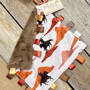 Desert Cowboy Silhouette Minky Tag Lovey / Mini Blanket / Security Comfort Blanket / Soft Minky Toy / Western Baby / Baby Shower Gift
