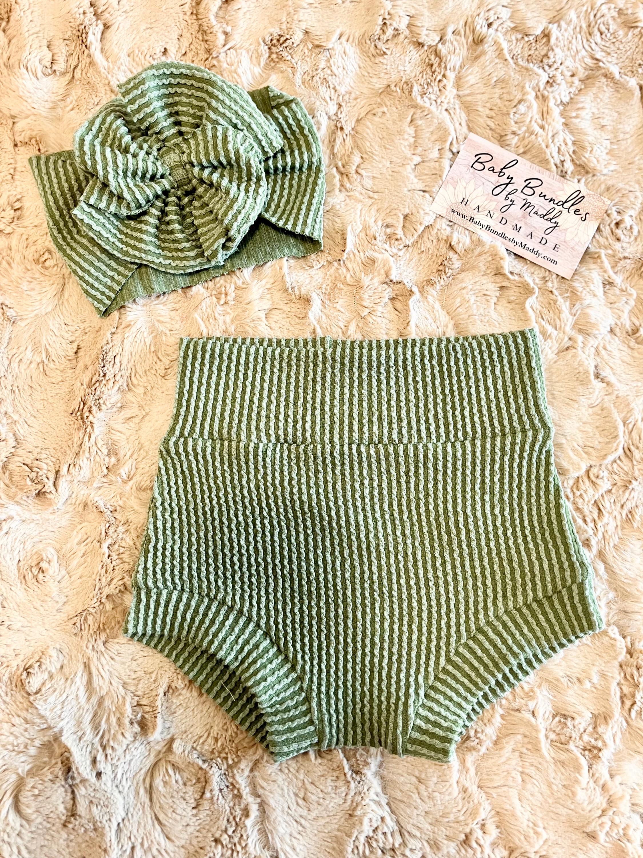 Olive Green Wavy Rib Bummies and Bow Set, Baby Toddler Fashion - Etsy