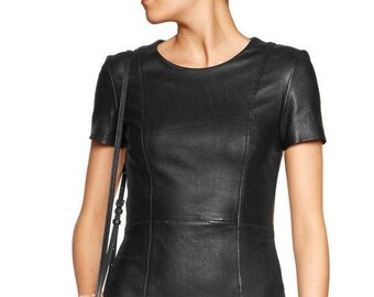 Leather Dress Women's Clothing, Women Sexy Dress Black Lambskin Leather Women's Fashion Customize Clothing Party Dress Celebrity Dress 1