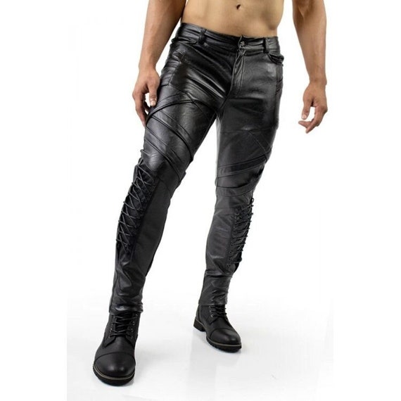 Leather Pants for Men's, Handmade Vegan Leather Jeans Pants, Vintage Pants  Cargo, Western Pants Rock Pants Full Grain Leather Black 10 -  Canada