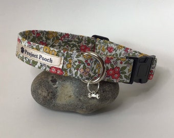 Liberty Dog Collar, Forget Me Not Green/Red Fabric, Dog Collar, Vegan Dog Collar, Floral Dog Collar, Liberty Dog Collar in the UK