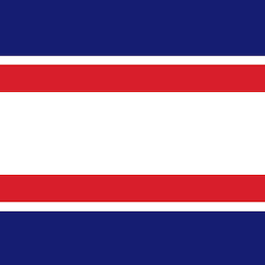 May include: A blue, white, and red striped flag. The flag has three horizontal stripes, with the top and bottom stripes being blue and the middle stripe being white. There are two thin red stripes between the white stripe and the blue stripes.