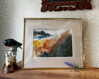 Vintage Landscape Watercolor Brass Frame