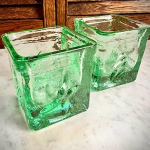 Vintage Coastal Recycled Seagreen Glass Candleholder Votives, Set of 2