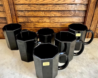 ARCOROC France Octagon Black Glass Coffee Mug Set