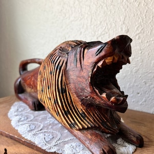 American Folk Art Hand-Carved & Painted Wood Lion