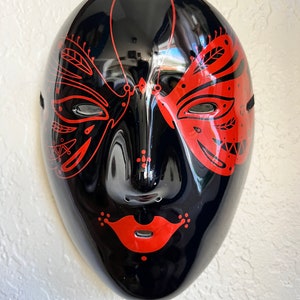 Vintage Ceramic Black Masquerade Face Wall Art Mask